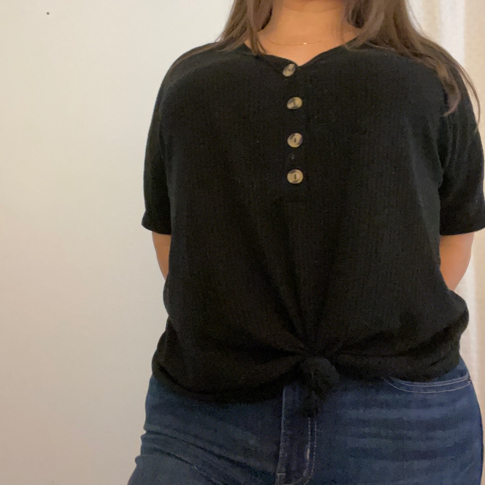 Black tie knot top with button detail